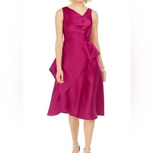 Adrianna Papell Dress Womens Size 12 Mikado Plum Fuchsia Sleeveless Midi Formal